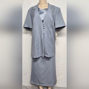 Pride & Joy 18W Pale Slate Blue Skirt Suit Set Button Front Elastic Skirt Waist